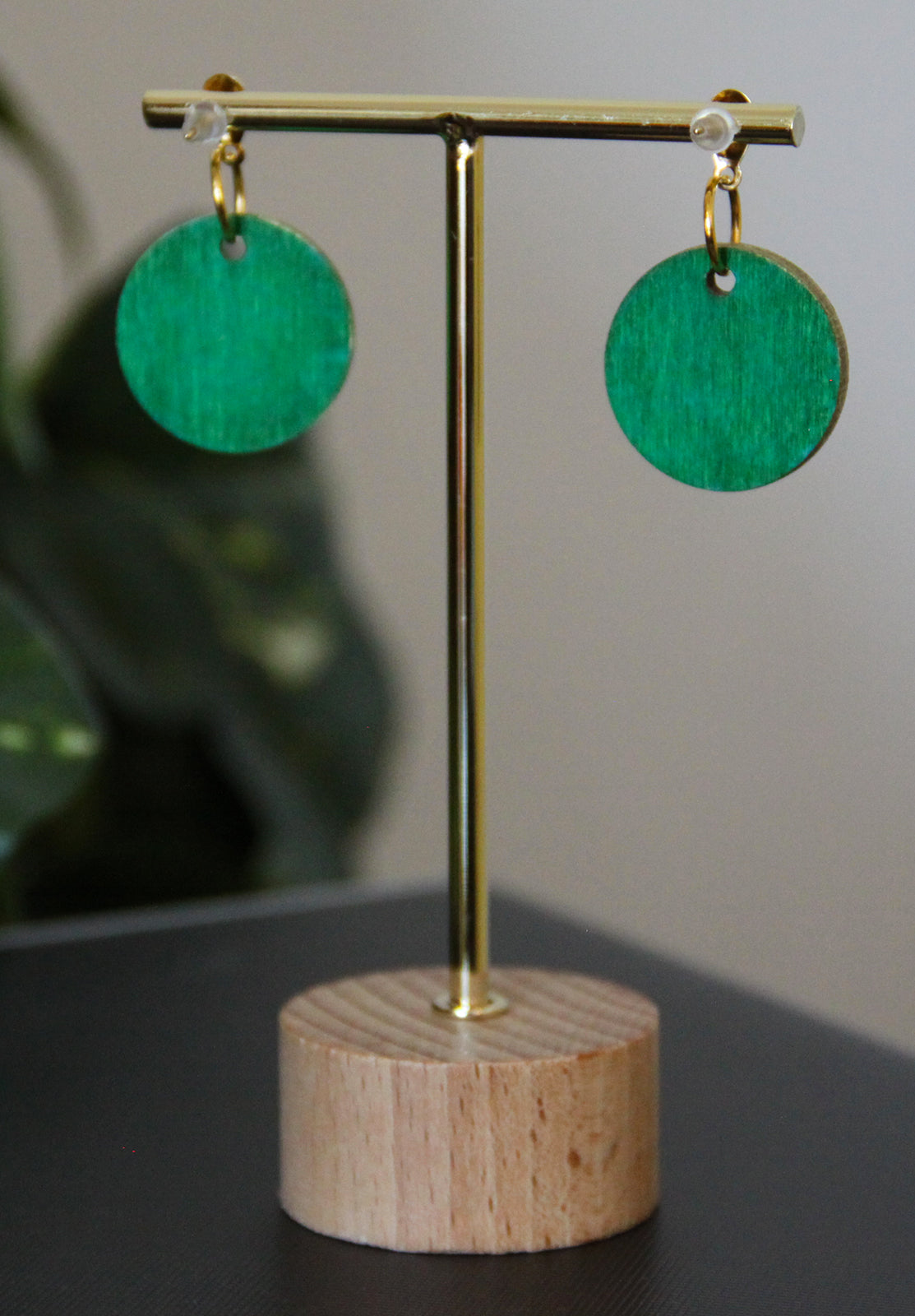 Silver, Gold and Green Linear Circular Earrings