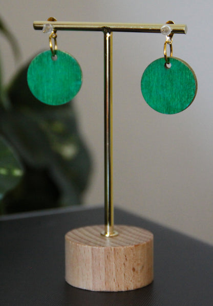 Silver, Gold and Green Linear Circular Earrings
