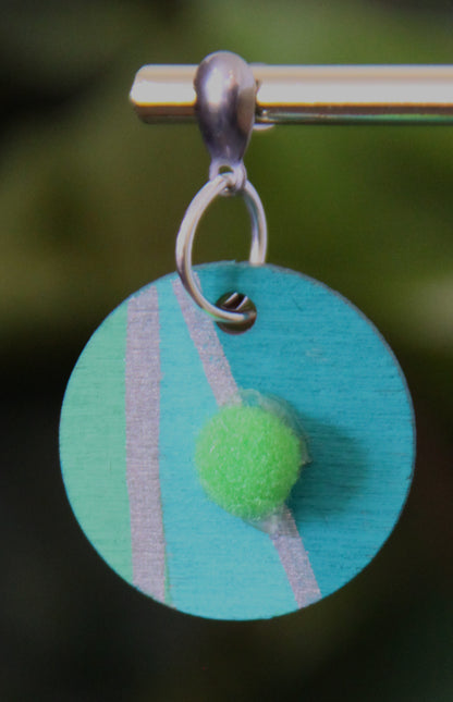 Blue, Teal and Silver Linear with Pom-pom Circular Earrings