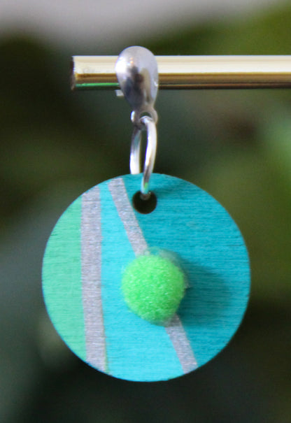 Blue, Teal and Silver Linear with Pom-pom Circular Earrings