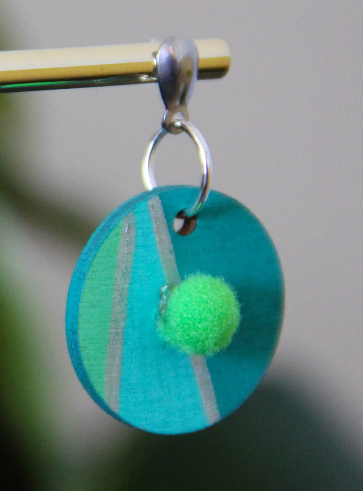 Blue, Teal and Silver Linear with Pom-pom Circular Earrings
