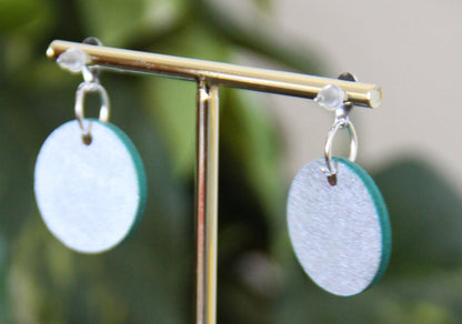 Blue, Teal and Silver Linear with Pom-pom Circular Earrings