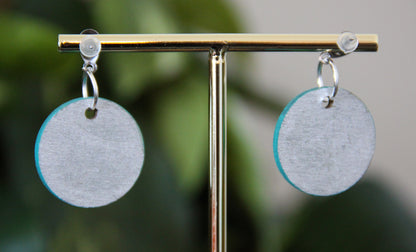 Blue, Teal and Silver Linear with Pom-pom Circular Earrings