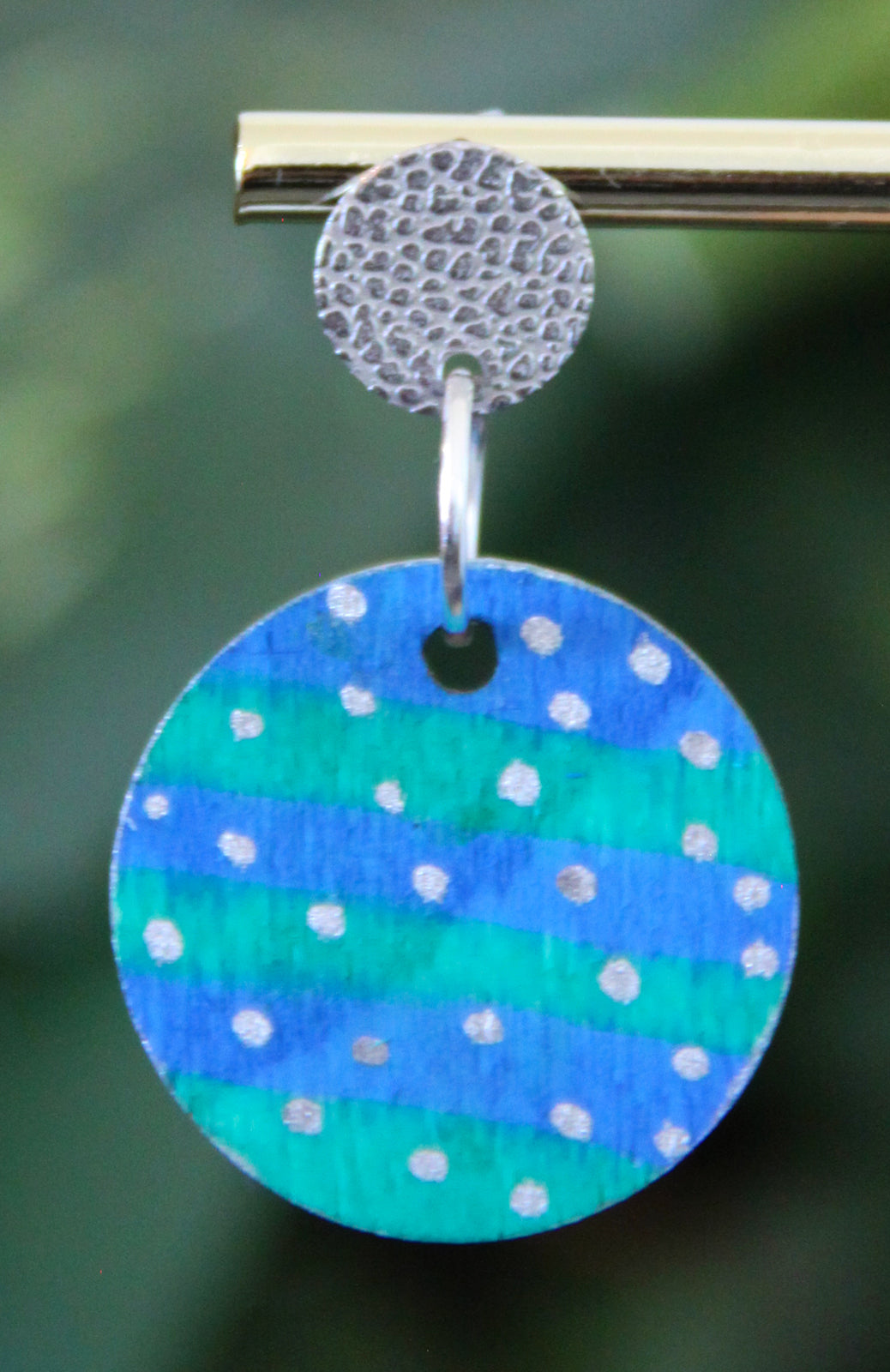 Blue and Green with Silver Polka Dots Circular Earrings