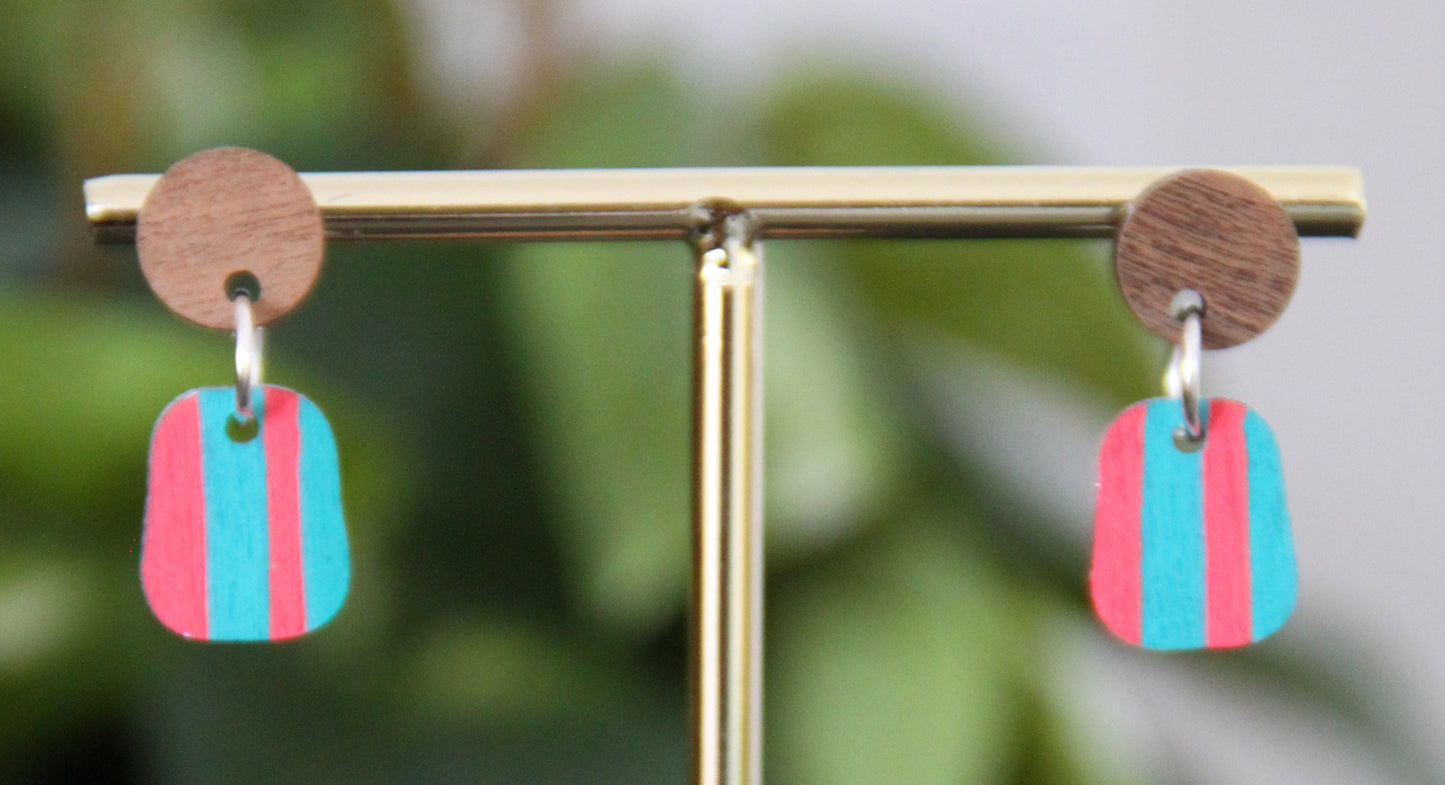 Teal and Red Linear Small Rectangular Earrings