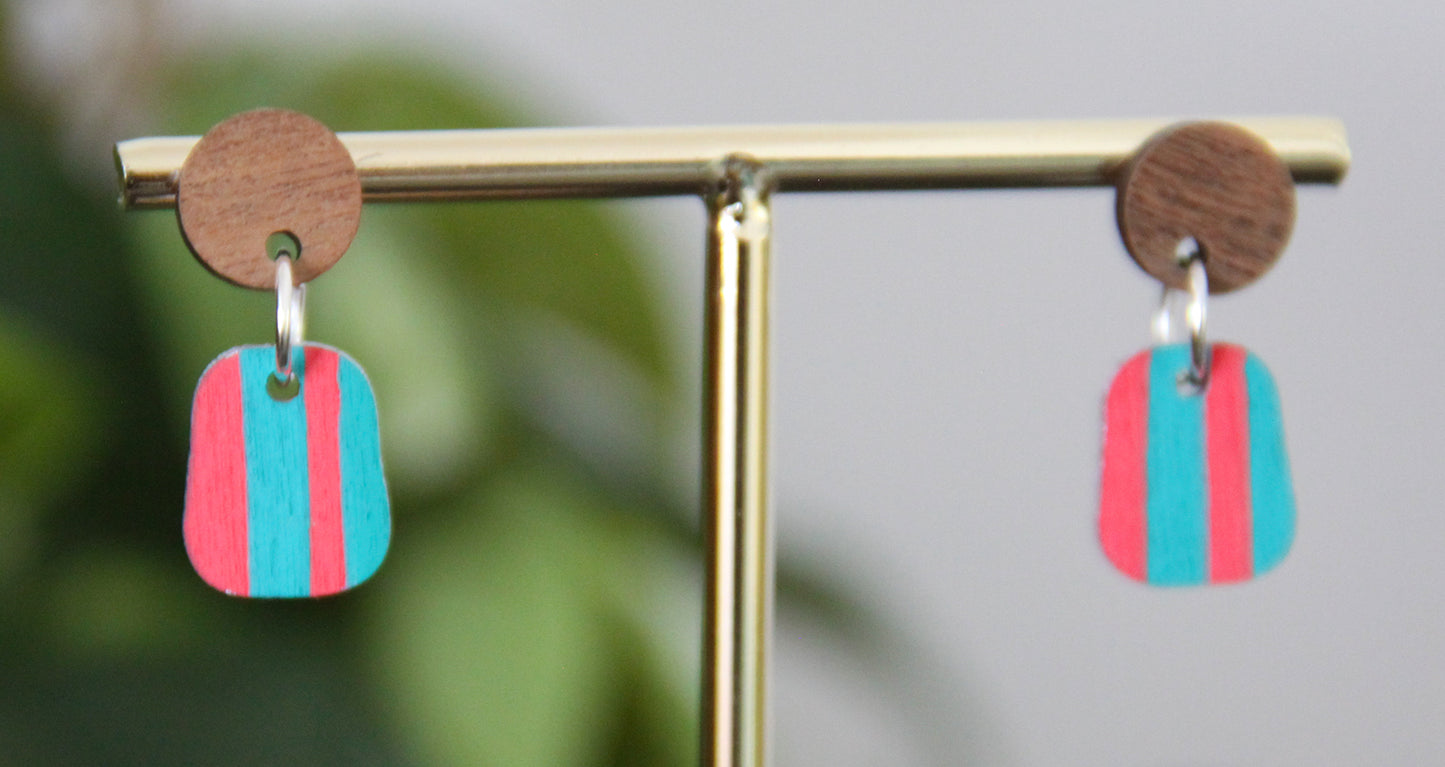 Teal and Red Linear Small Rectangular Earrings