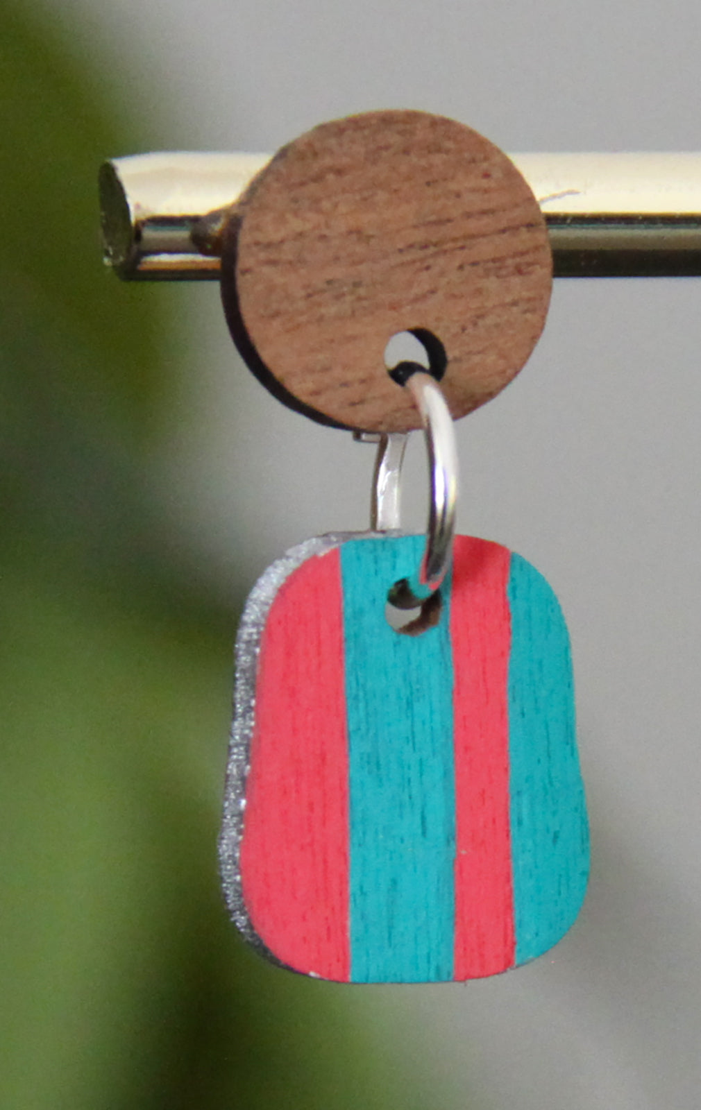 Teal and Red Linear Small Rectangular Earrings