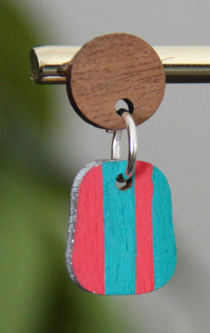 Teal and Red Linear Small Rectangular Earrings