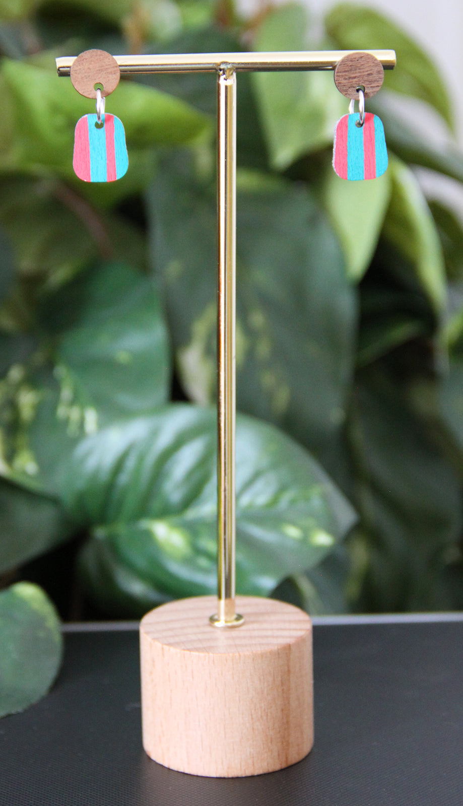 Teal and Red Linear Small Rectangular Earrings