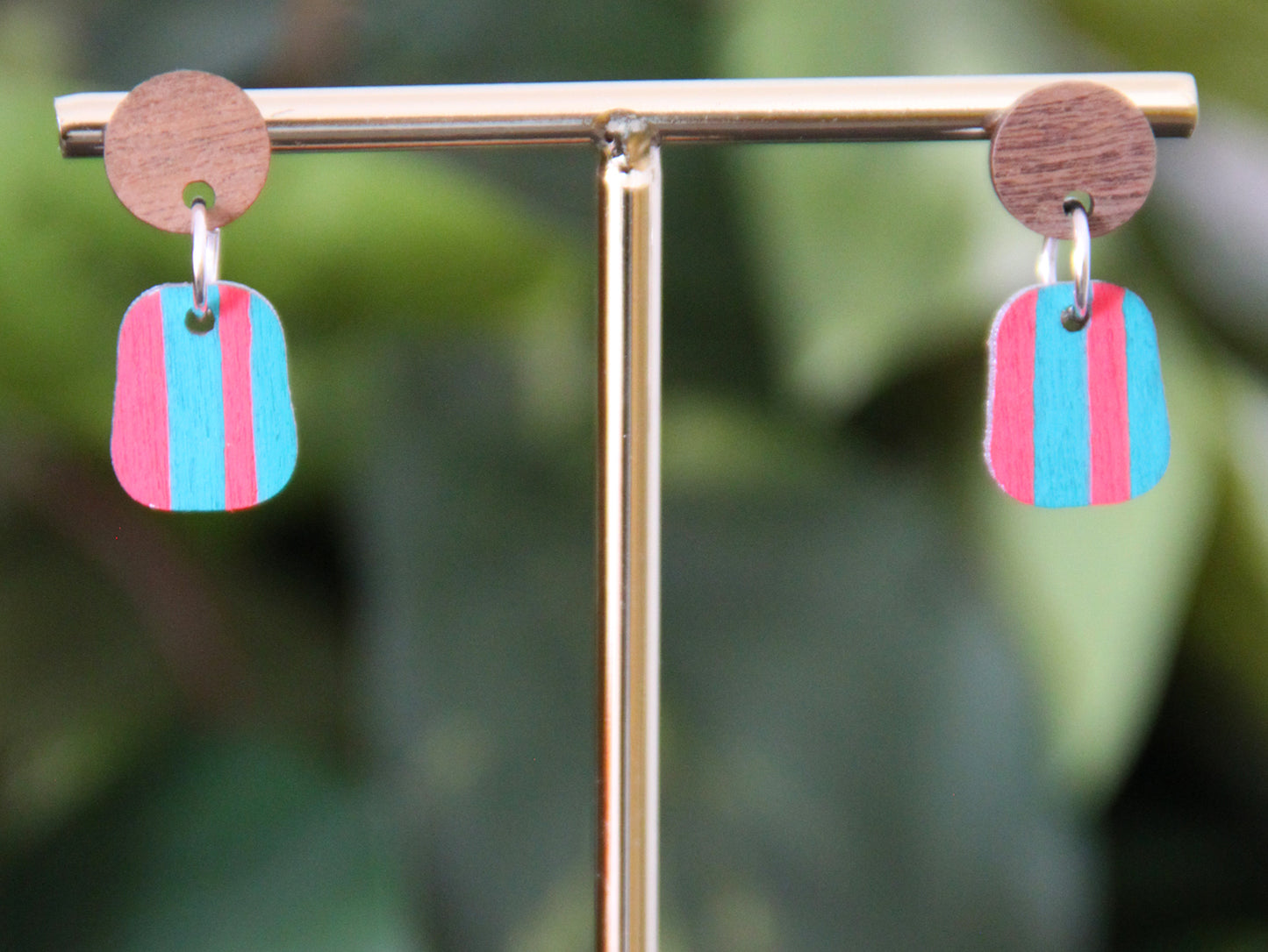 Teal and Red Linear Small Rectangular Earrings