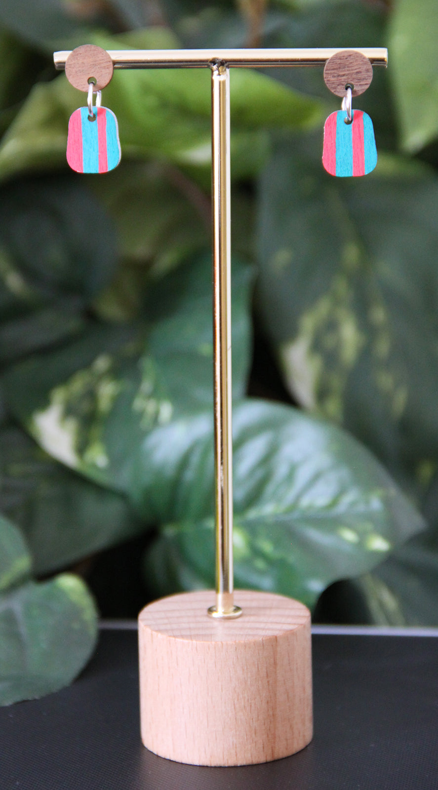 Teal and Red Linear Small Rectangular Earrings