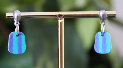 Teal and Blue Linear Small Rectangular Earrings