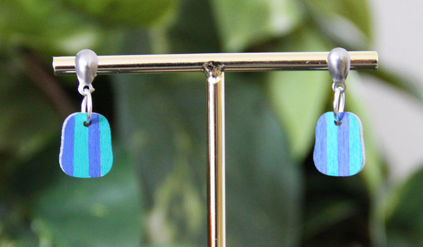 Teal and Blue Linear Small Rectangular Earrings