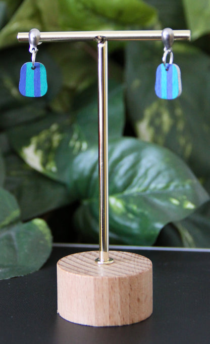 Teal and Blue Linear Small Rectangular Earrings