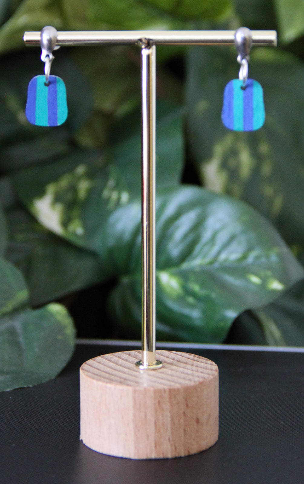 Teal and Blue Linear Small Rectangular Earrings