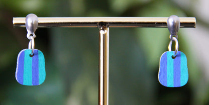 Teal and Blue Linear Small Rectangular Earrings