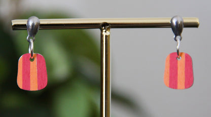 Red and Orange Linear Small Rectangular Earrings