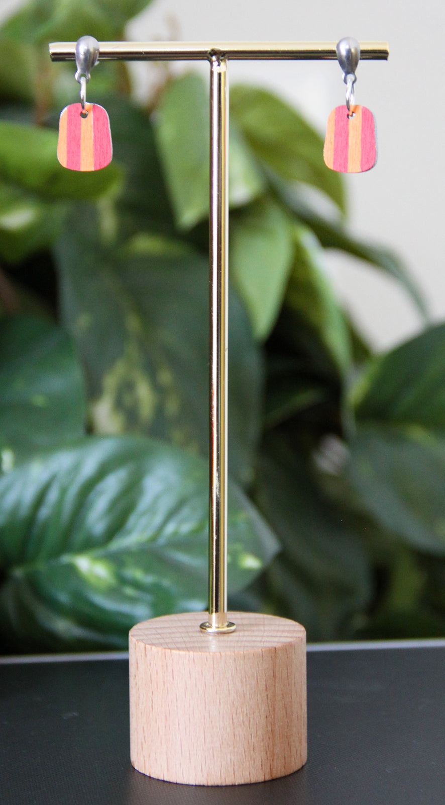 Red and Orange Linear Small Rectangular Earrings