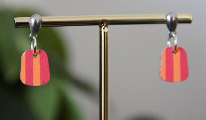 Red and Orange Linear Small Rectangular Earrings