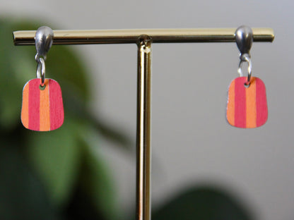 Red and Orange Linear Small Rectangular Earrings