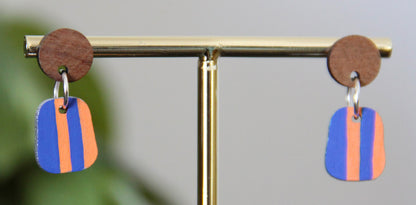 Blue and Orange Linear Small Rectangular Earrings