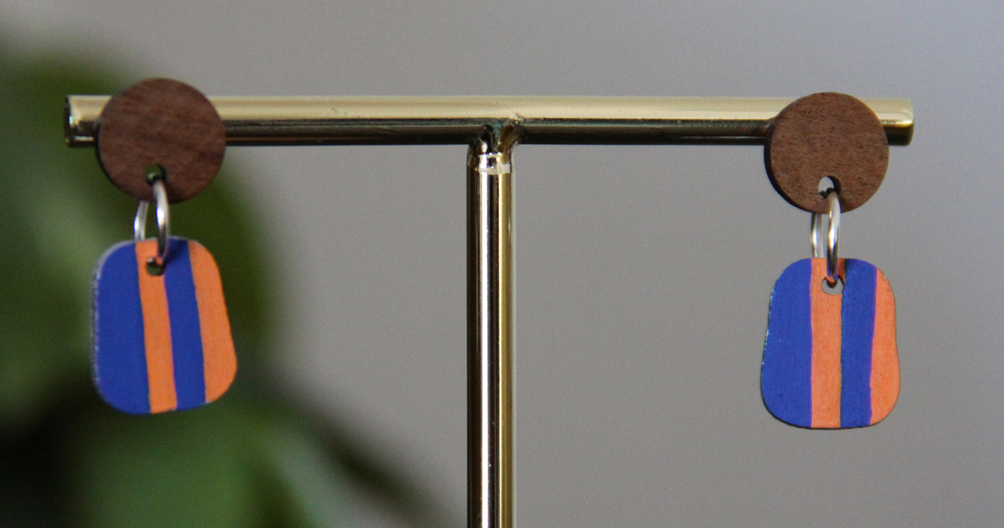 Blue and Orange Linear Small Rectangular Earrings