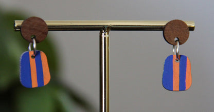 Blue and Orange Linear Small Rectangular Earrings