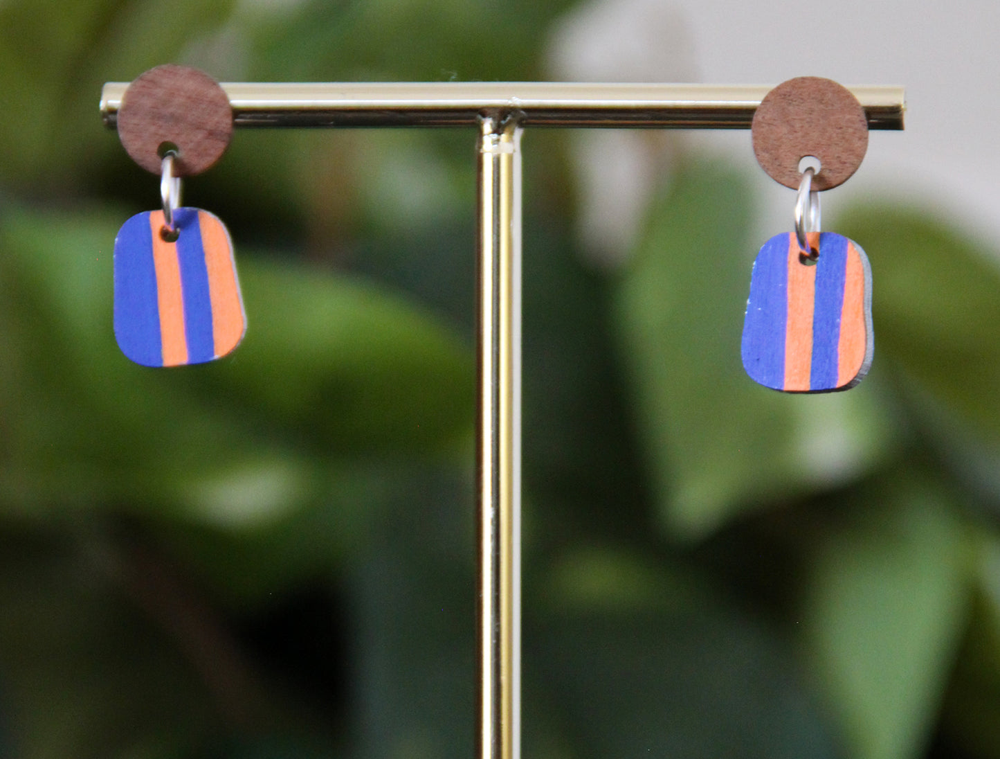 Blue and Orange Linear Small Rectangular Earrings