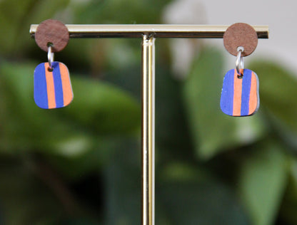 Blue and Orange Linear Small Rectangular Earrings