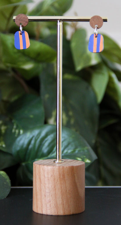 Blue and Orange Linear Small Rectangular Earrings