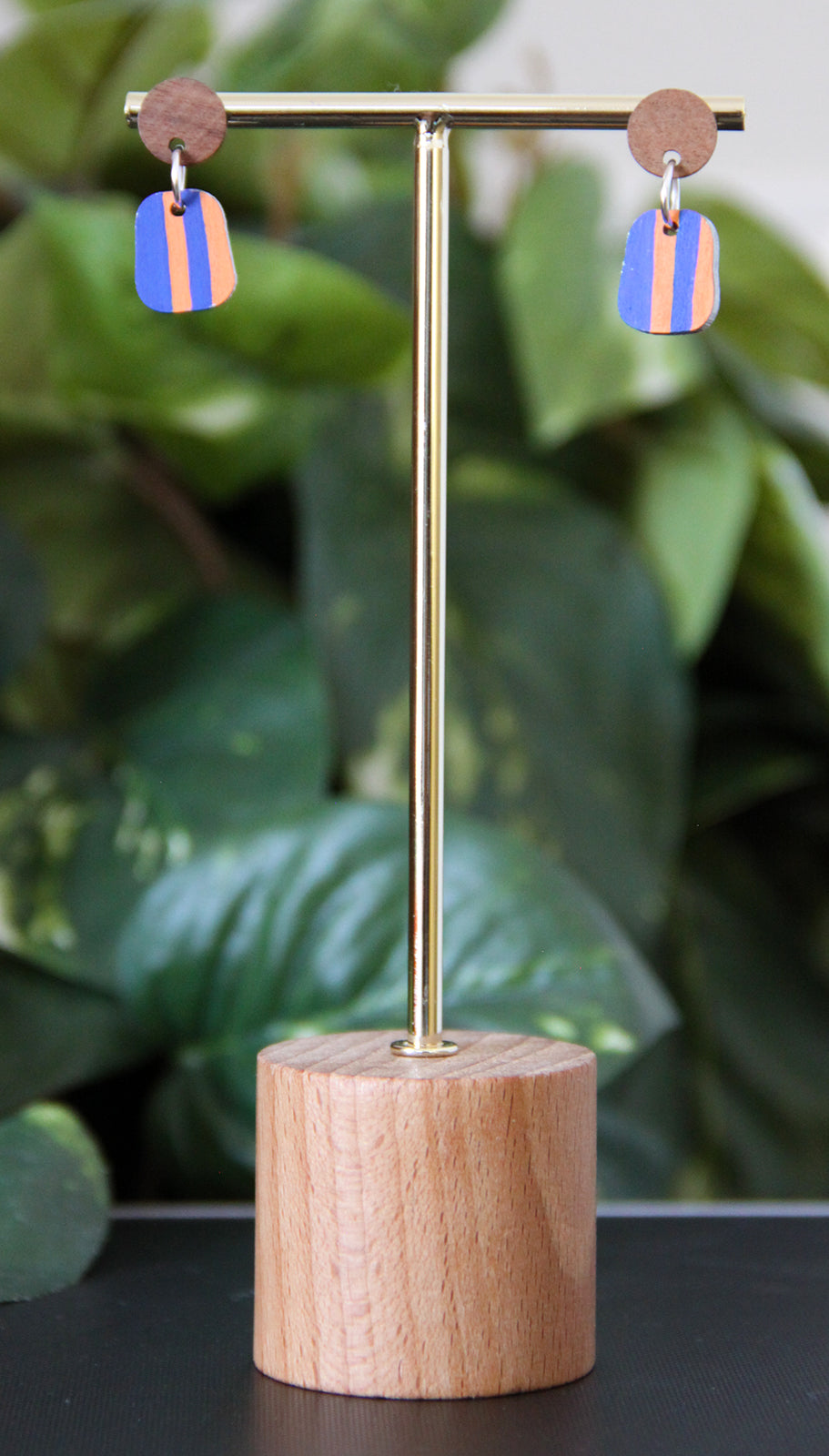 Blue and Orange Linear Small Rectangular Earrings