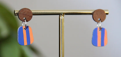 Blue and Orange Linear Small Rectangular Earrings