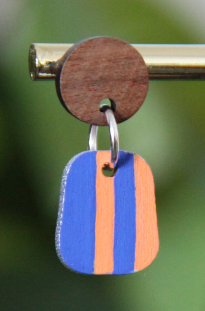 Blue and Orange Linear Small Rectangular Earrings