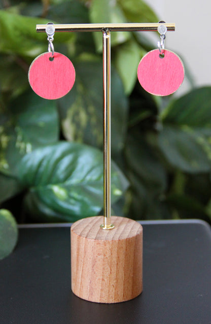 Teal and Red Geometrical Design with Pom-pom Circular Earrings