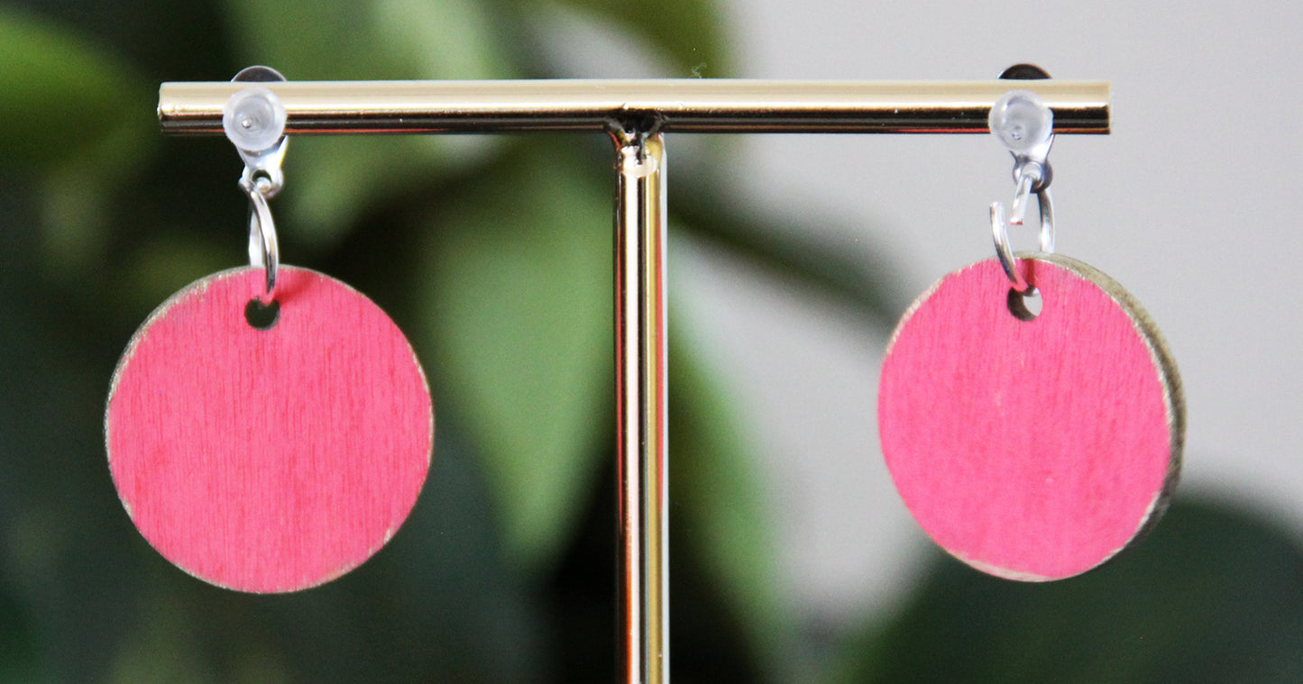 Teal and Red Geometrical Design with Pom-pom Circular Earrings