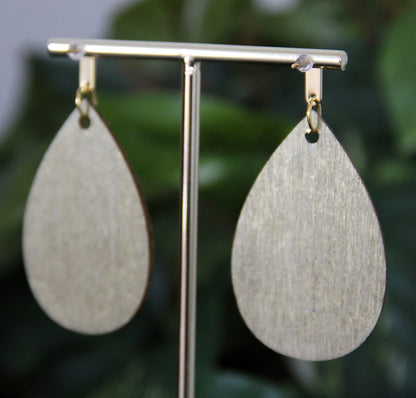 Rustic Textured Gold Brown Black Wood Teardrop Earrings