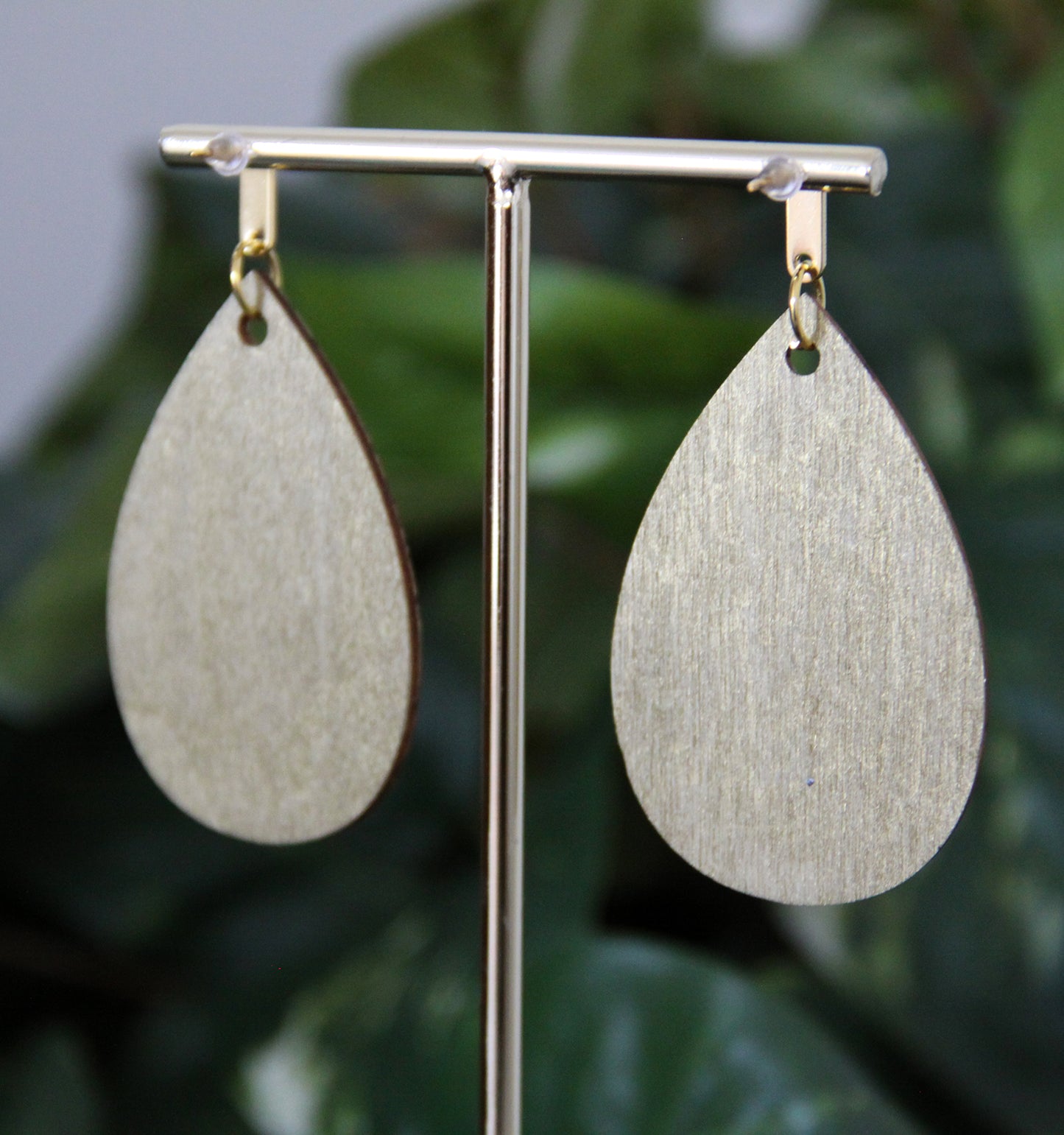 Rustic Textured Gold Brown Black Wood Teardrop Earrings
