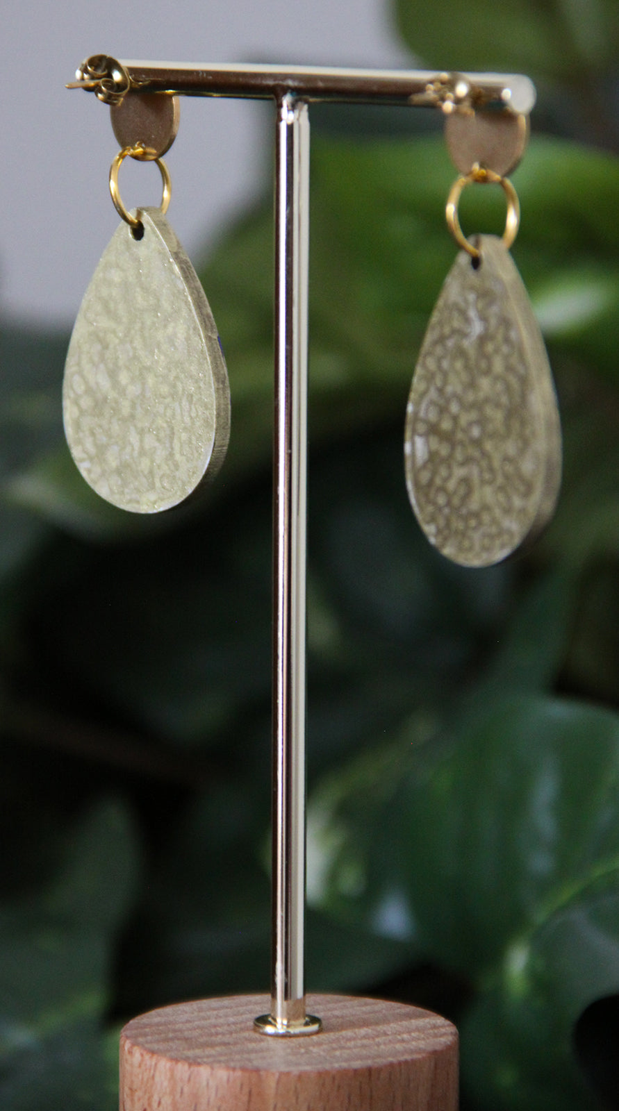 Gold with Purple and Red Linear Design Small Teardrop Earrings