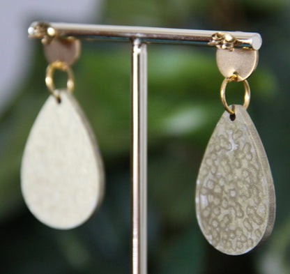 Gold with Purple and Red Linear Design Small Teardrop Earrings