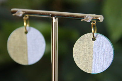 Gold, Silver and Lime Green Linear Design with Pom-pom Circular Earrings
