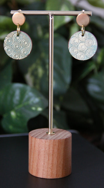 Etched Textured Gold with Blue undertones and Red Accent Earrings