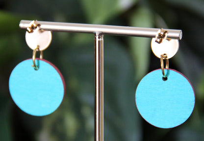 Etched Textured Gold with Blue undertones and Red Accent Earrings