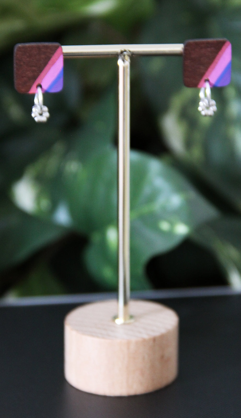 Purple, Blue and Pink Linear Rectangular Earrings