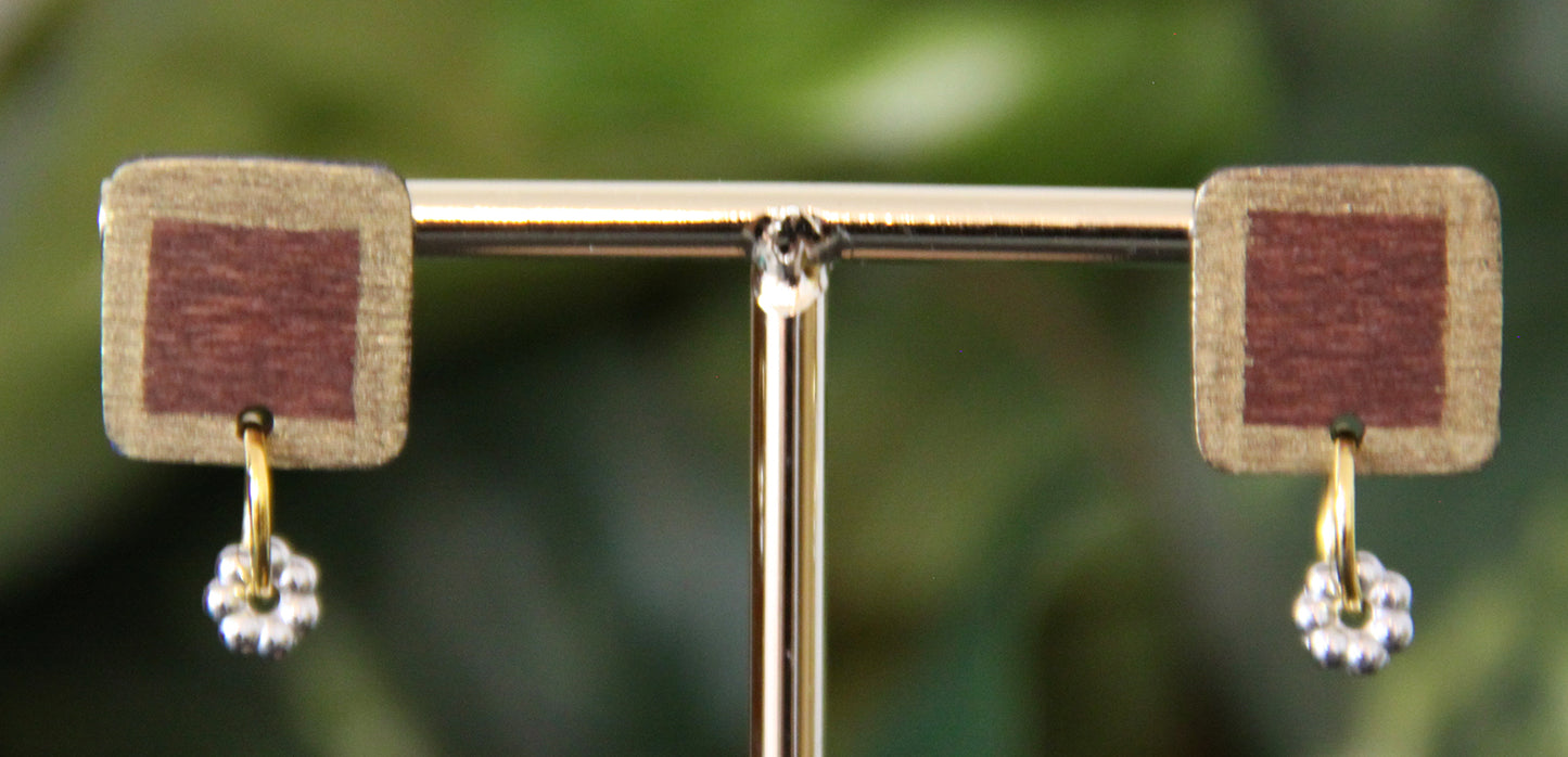 Simple Gold and Wood Rectangular Earrings