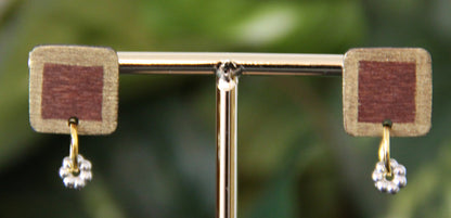 Simple Gold and Wood Rectangular Earrings