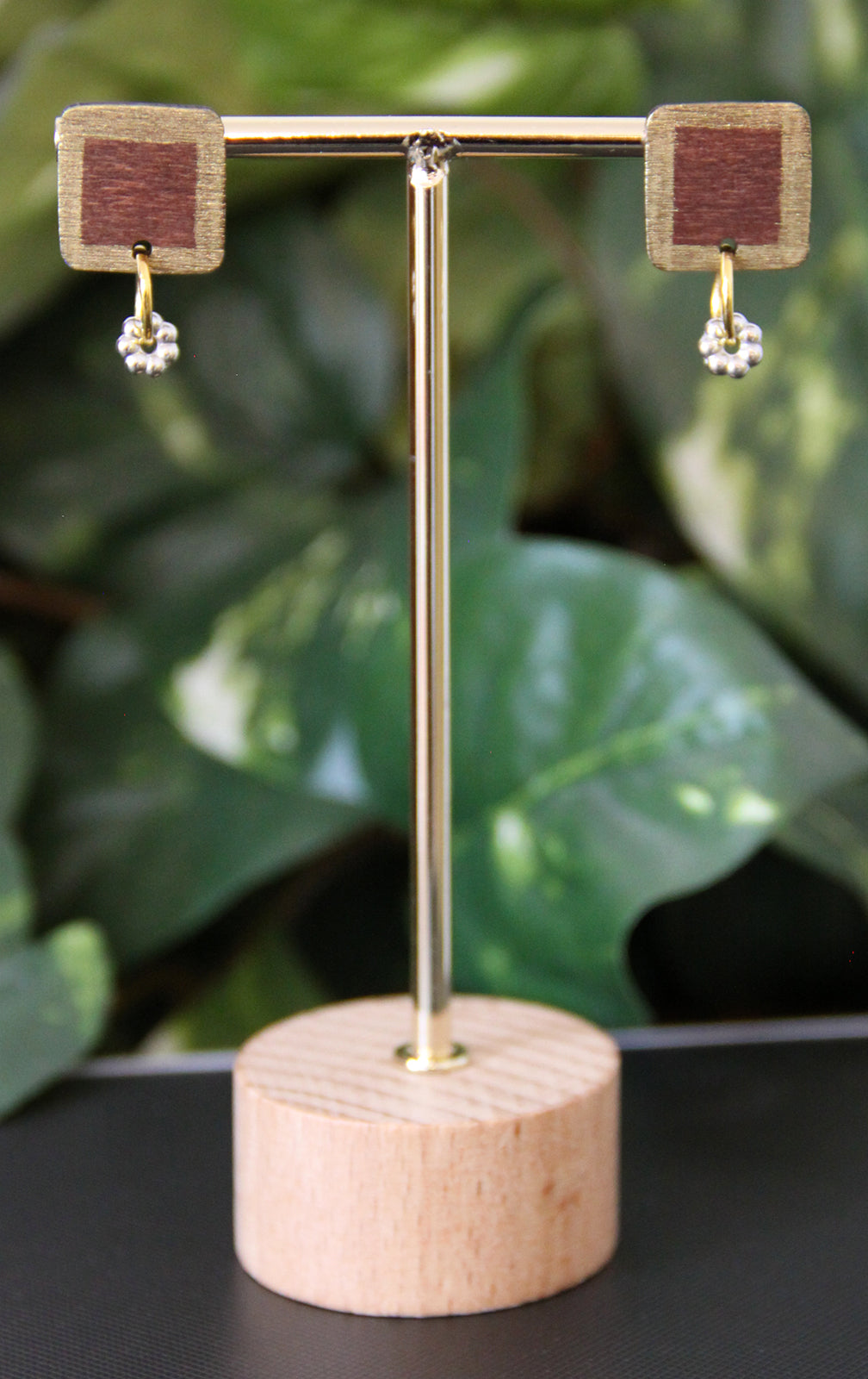 Simple Gold and Wood Rectangular Earrings