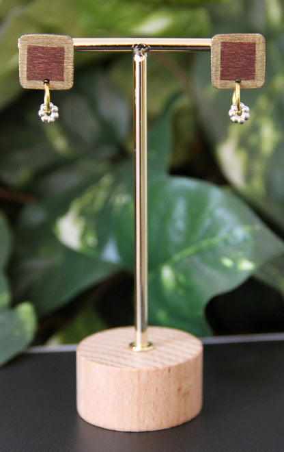 Simple Gold and Wood Rectangular Earrings