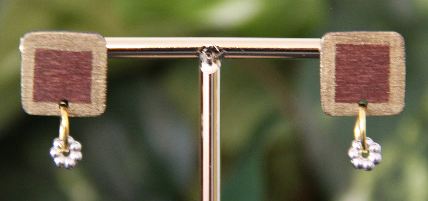 Simple Gold and Wood Rectangular Earrings