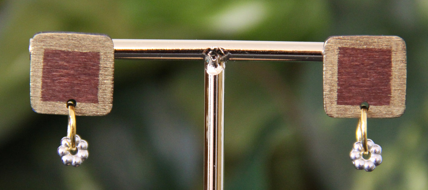 Simple Gold and Wood Rectangular Earrings