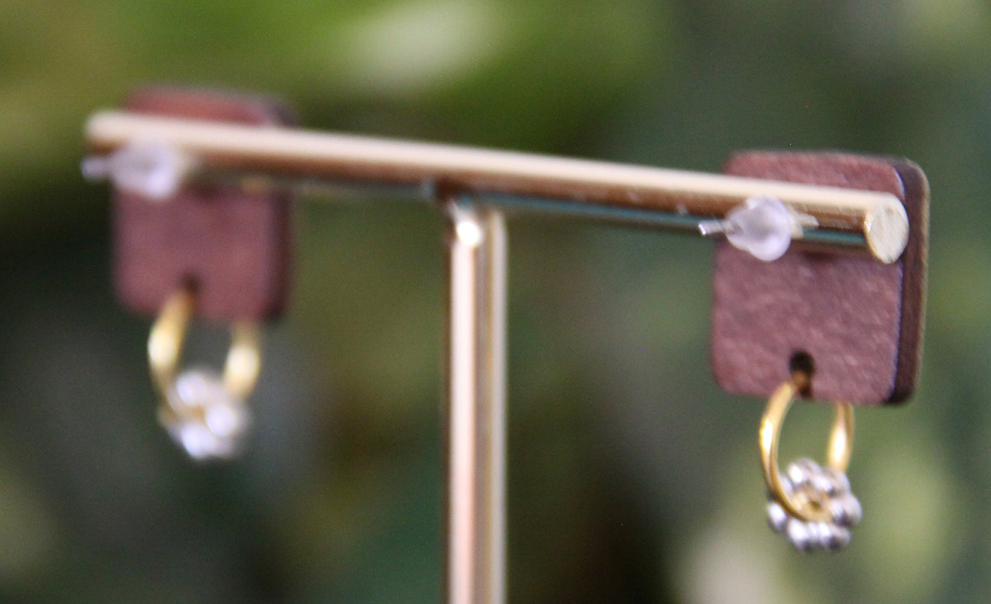 Simple Gold and Wood Rectangular Earrings